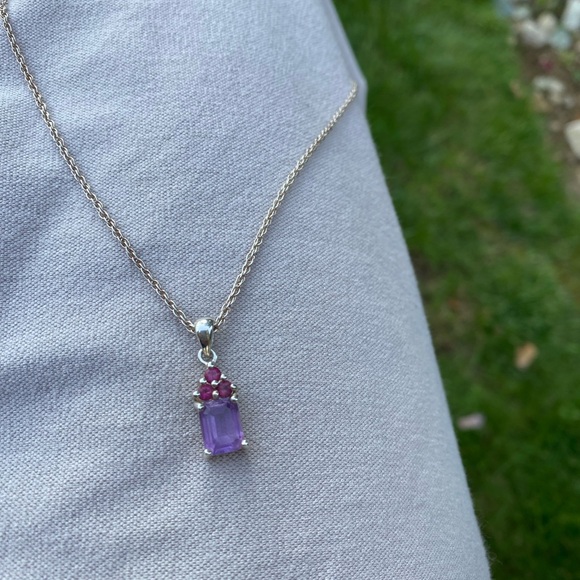 Sterling Amethyst and Ruby Pendant - Picture 2 of 14